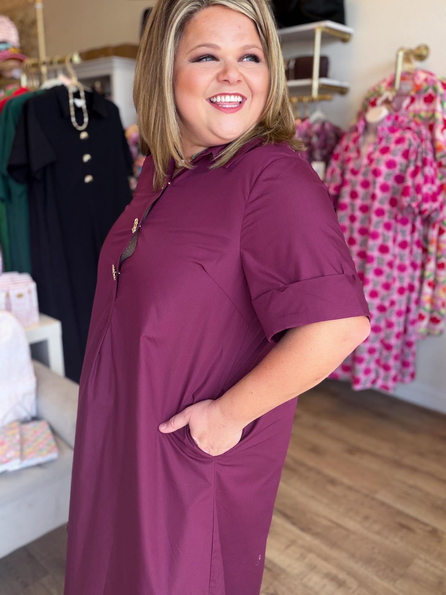 Tres Chic Curvy Wine Midi Dress