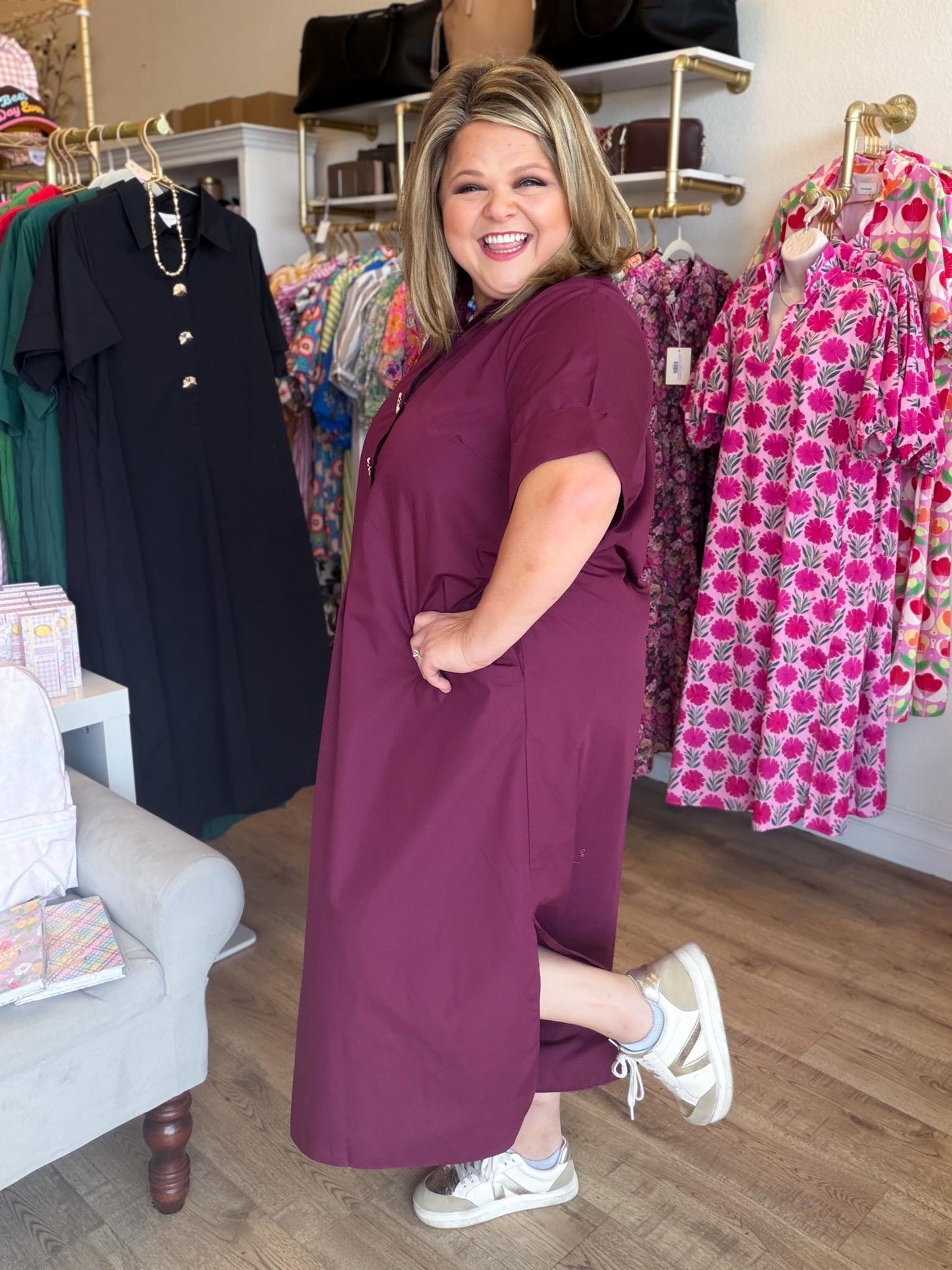 Tres Chic Curvy Wine Midi Dress
