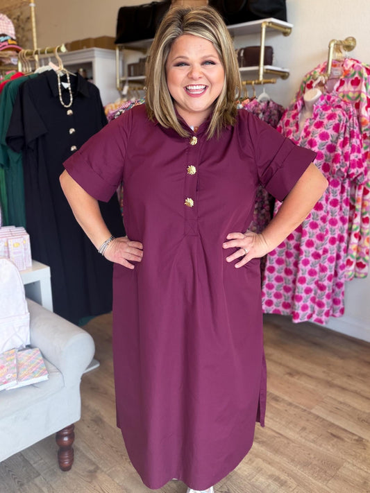 Tres Chic Curvy Wine Midi Dress