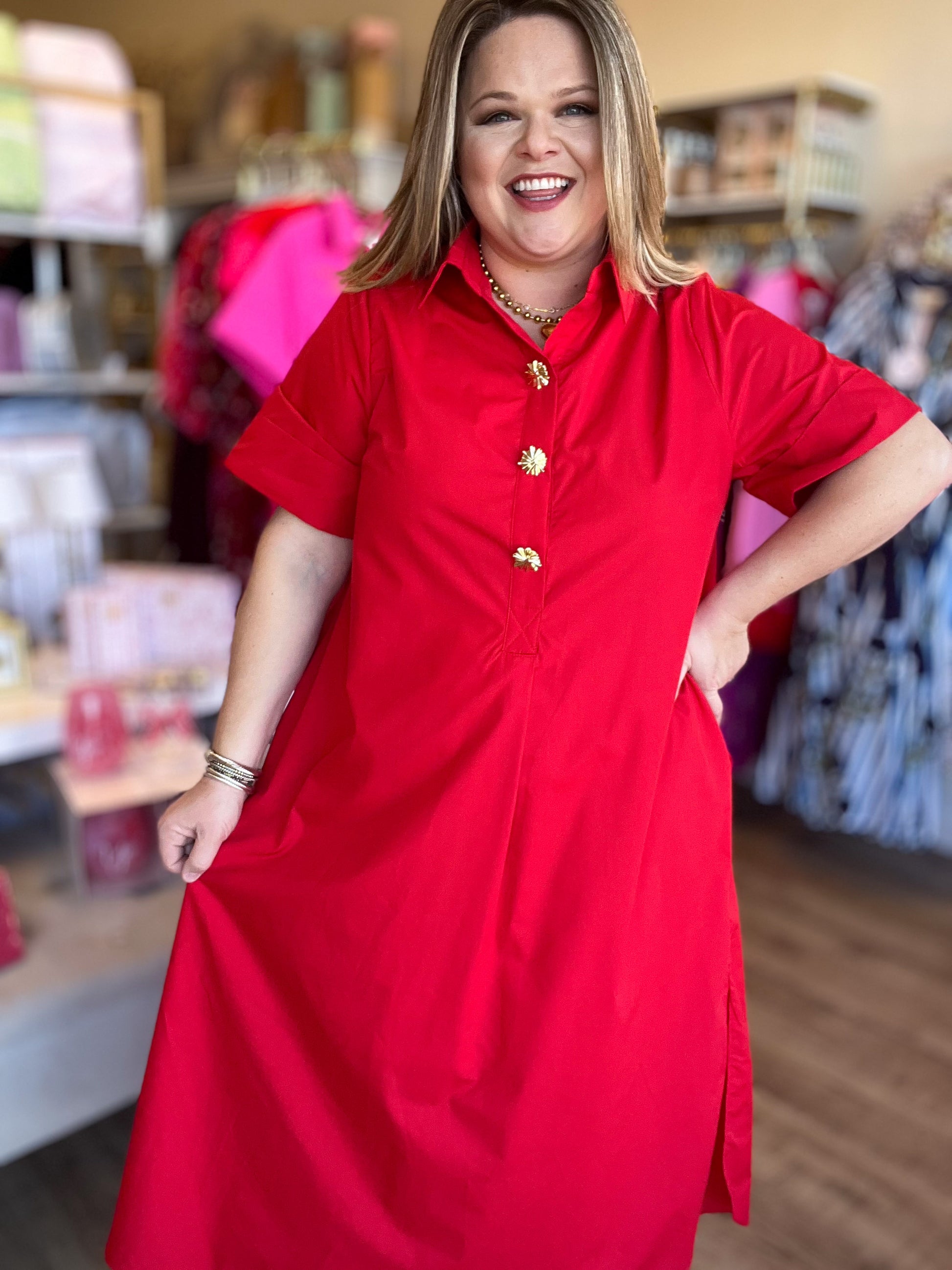 Très Chic Red Curvy Midi Dress Small