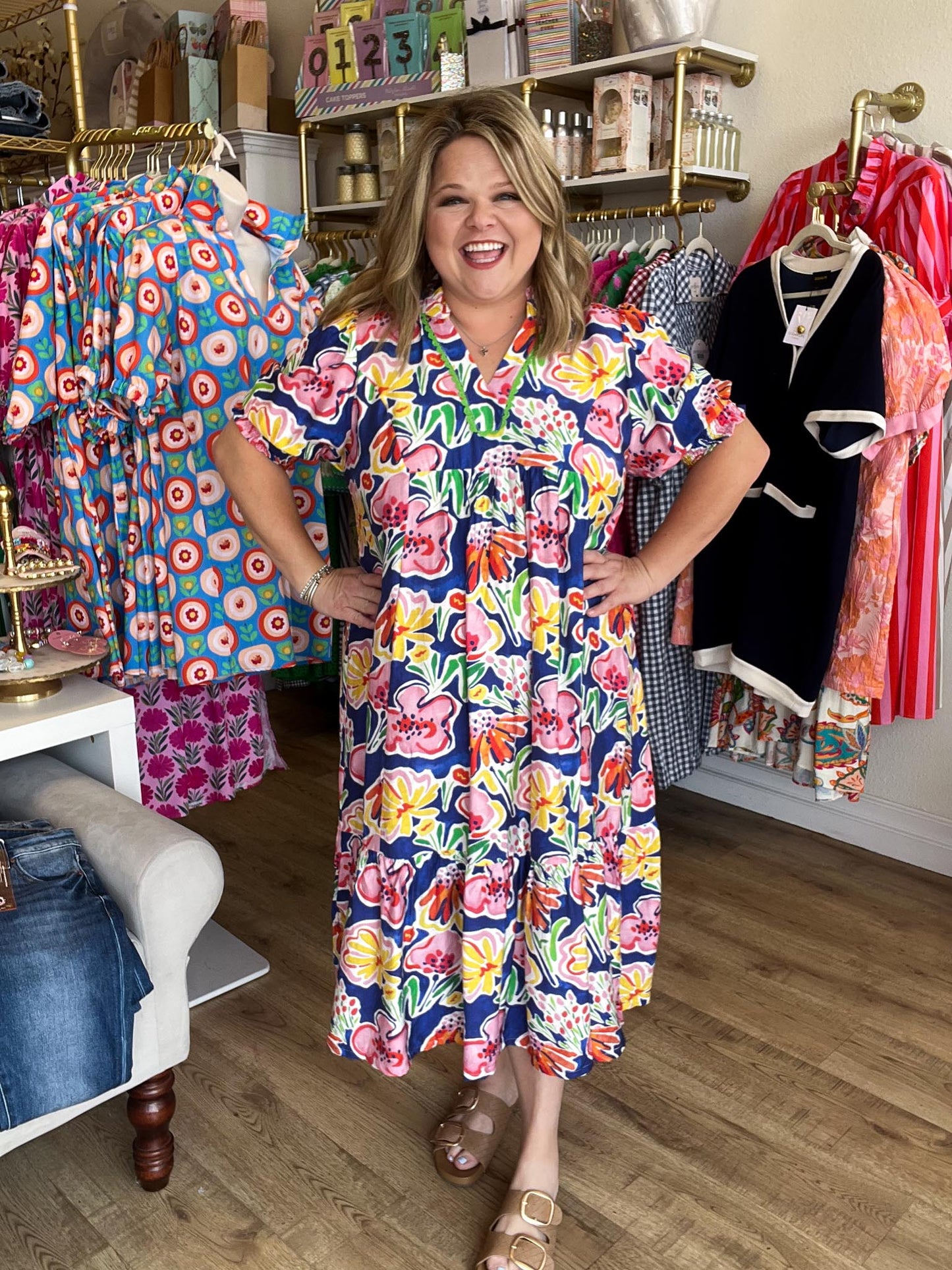 Tropic Like It's Hot Curvy Blue Floral Midi Dress