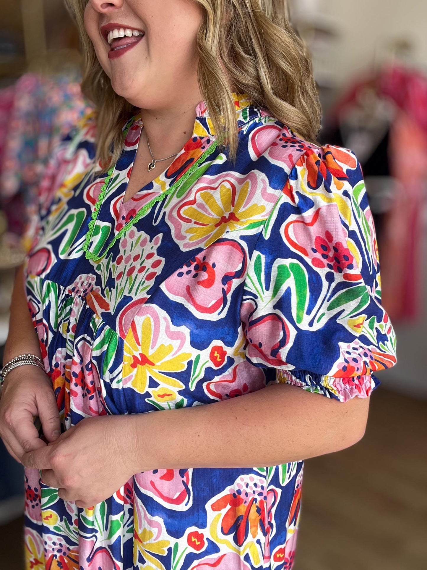 Tropic Like It's Hot Curvy Blue Floral Midi Dress