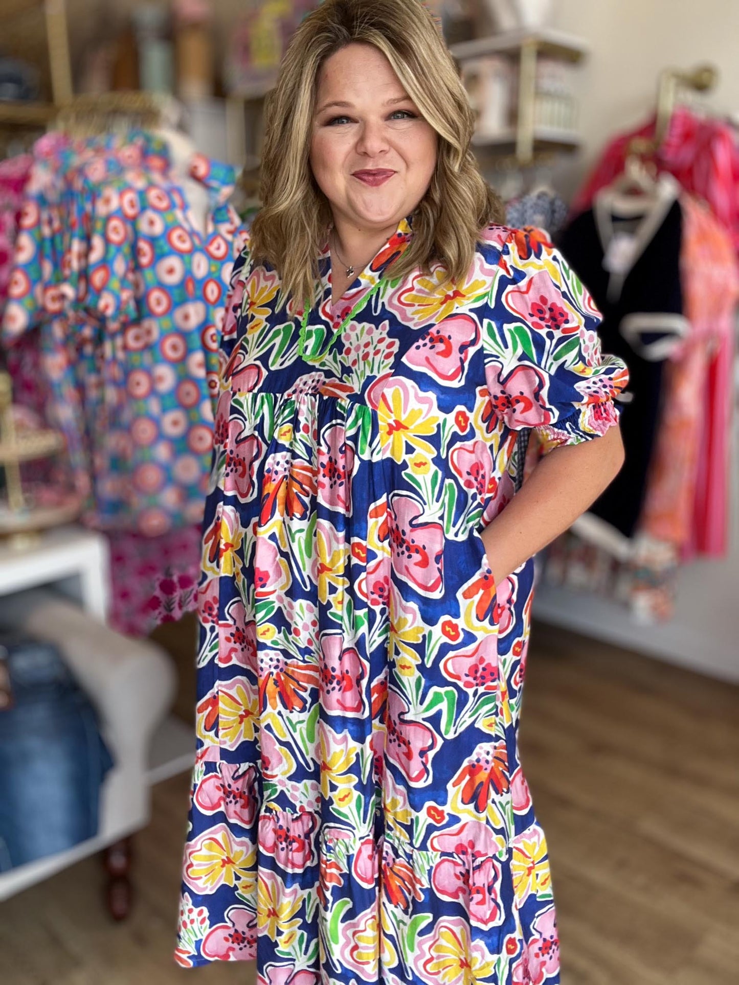 Tropic Like It's Hot Curvy Blue Floral Midi Dress