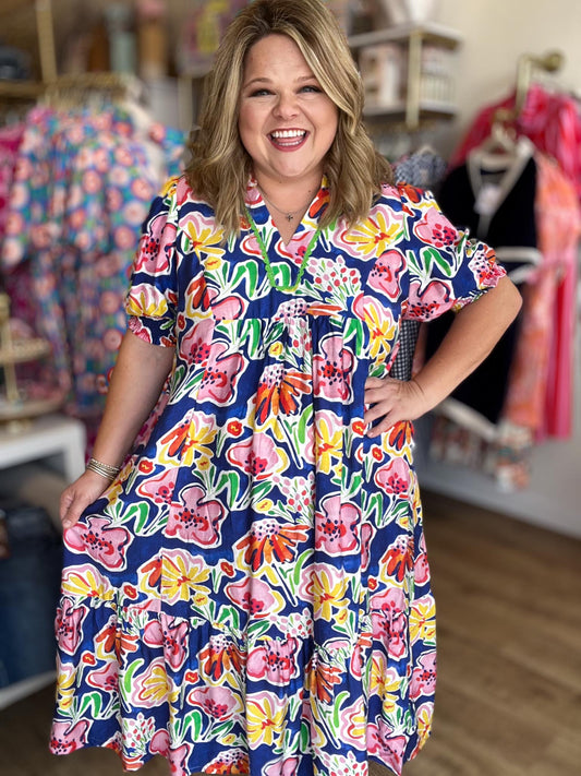Tropic Like It's Hot Curvy Blue Floral Midi Dress