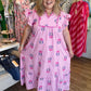Tropical Taffy Curvy Pink Stripe Embroidered Midi Dress