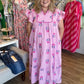 Tropical Taffy Curvy Pink Stripe Embroidered Midi Dress