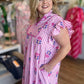 Tropical Taffy Curvy Pink Stripe Embroidered Midi Dress