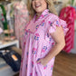 Tropical Taffy Curvy Pink Stripe Embroidered Midi Dress