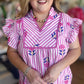 Tropical Taffy Curvy Pink Stripe Embroidered Midi Dress
