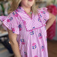 Tropical Taffy Curvy Pink Stripe Embroidered Midi Dress