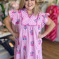 Tropical Taffy Curvy Pink Stripe Embroidered Midi Dress