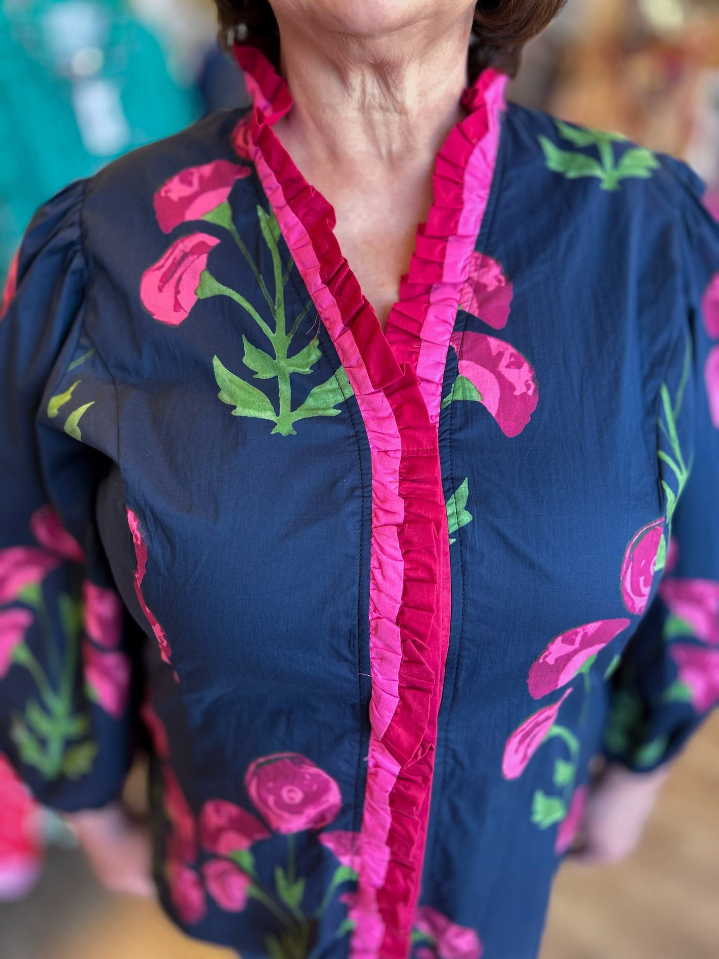 Twilight Garden Curvy Ruffle Trim Blouse