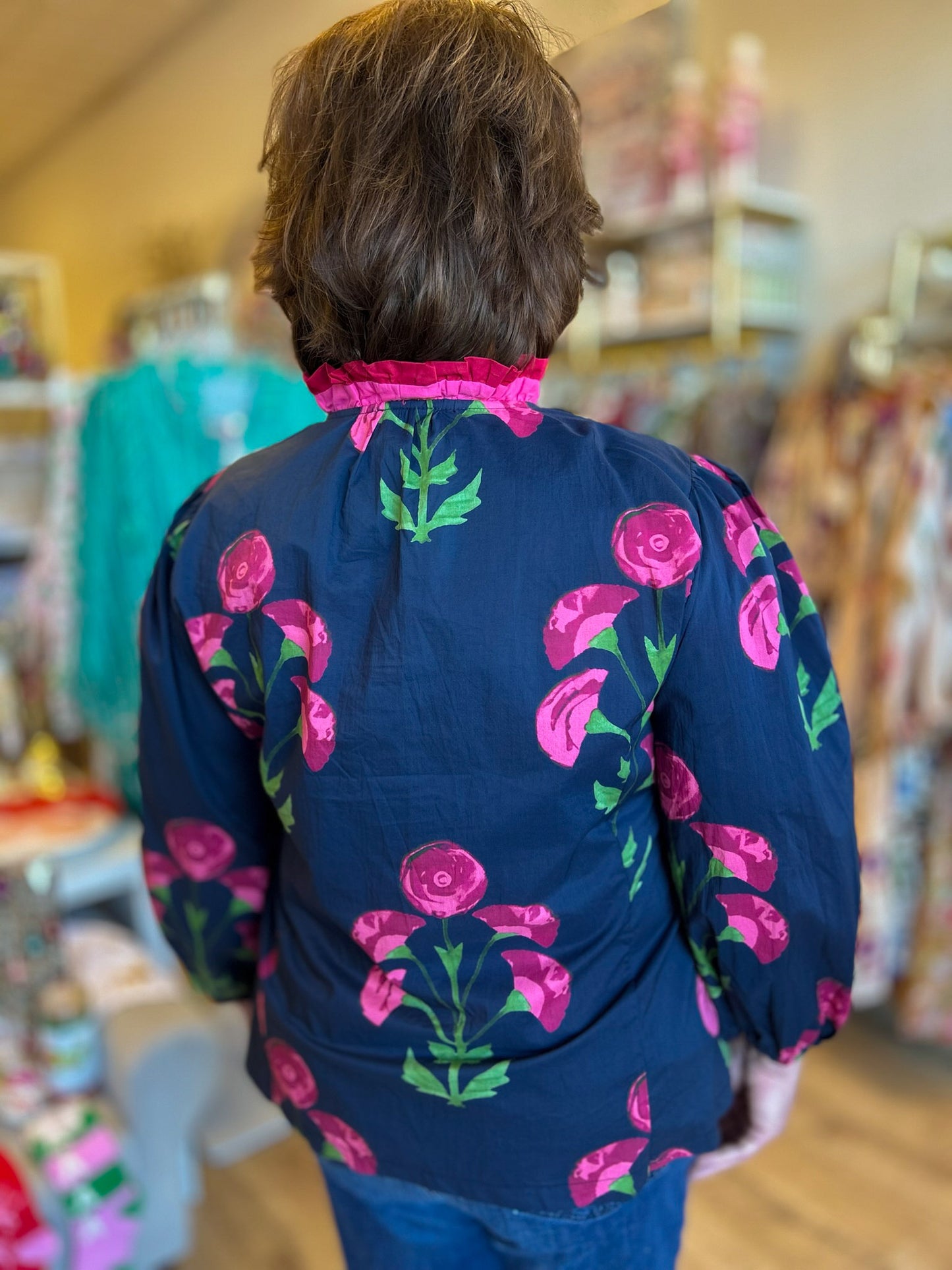 Twilight Garden Curvy Ruffle Trim Blouse