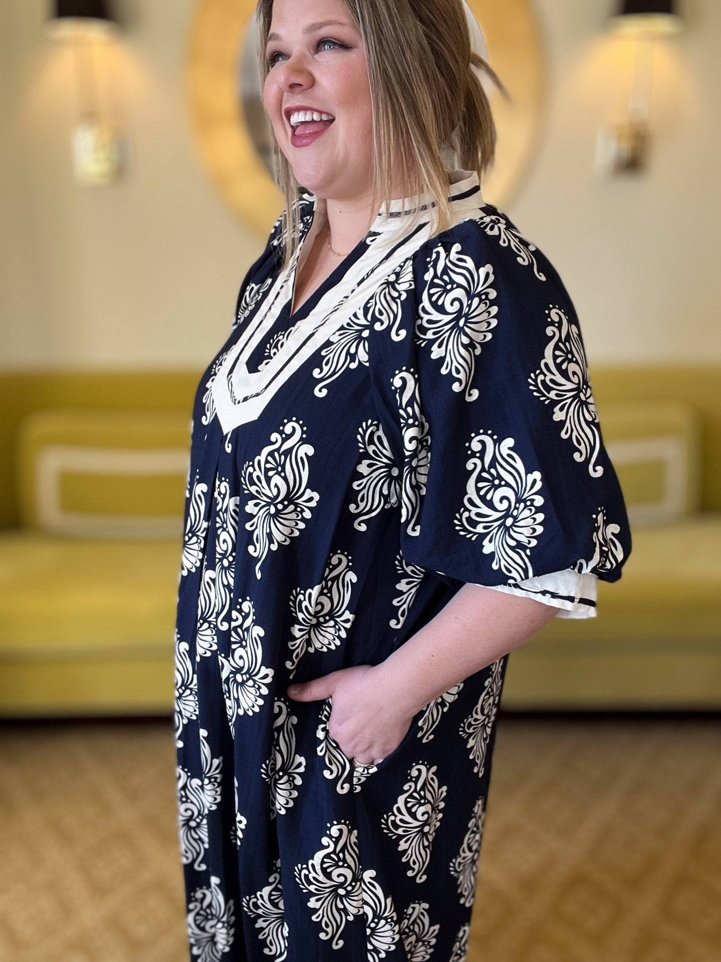 Twilight Tide Curvy Navy Midi Dress