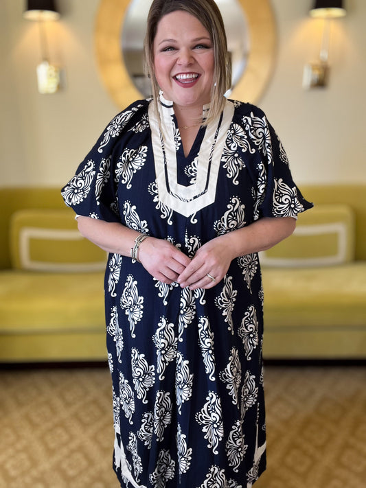 Twilight Tide Curvy Navy Midi Dress