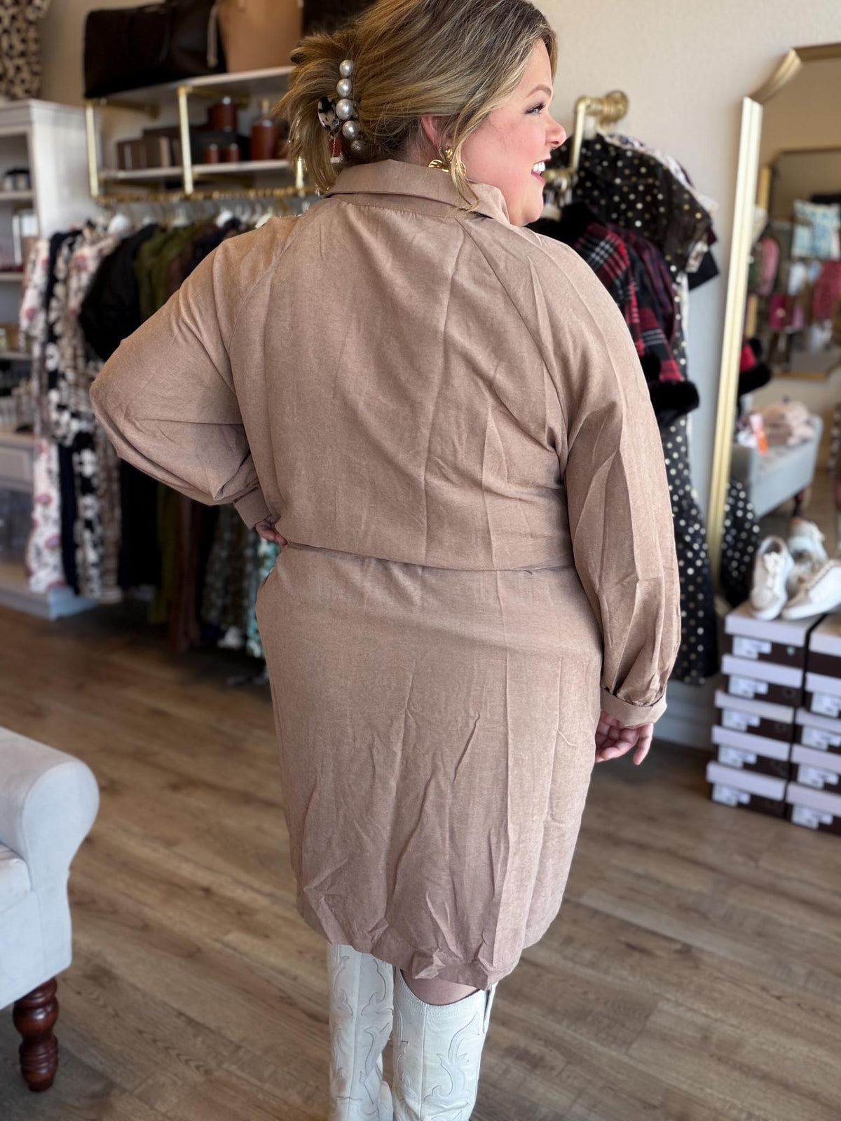 Uptown Rodeo Plus-Size Camel Embroidered Mini Dress