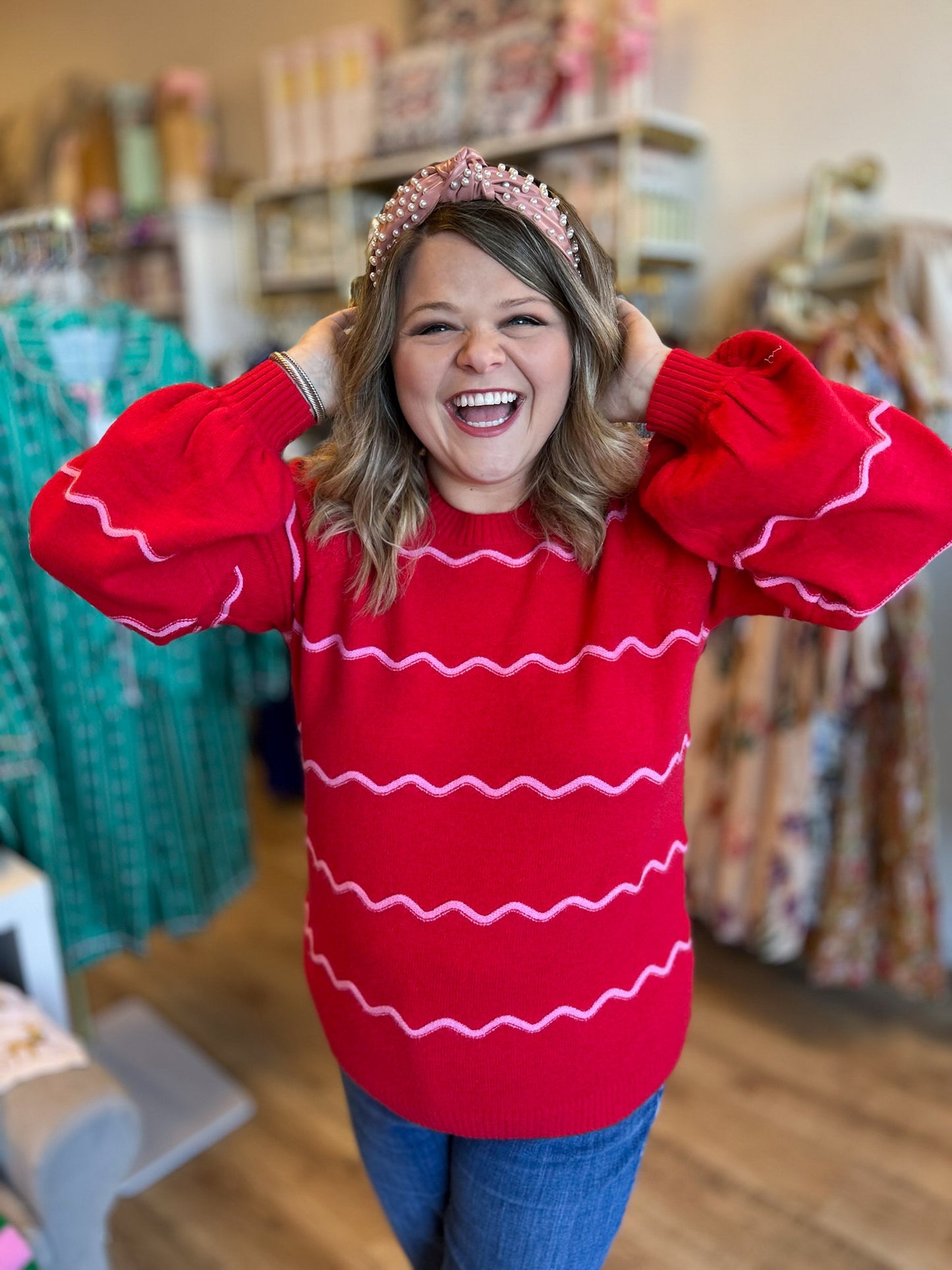 Very Merry Plus-Size Red Wavy Sweater