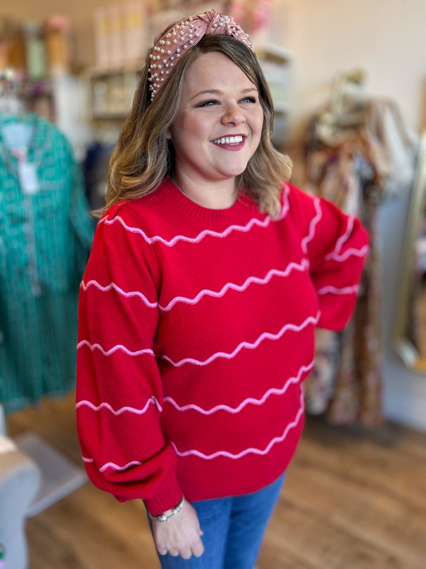 Very Merry Plus-Size Red Wavy Sweater
