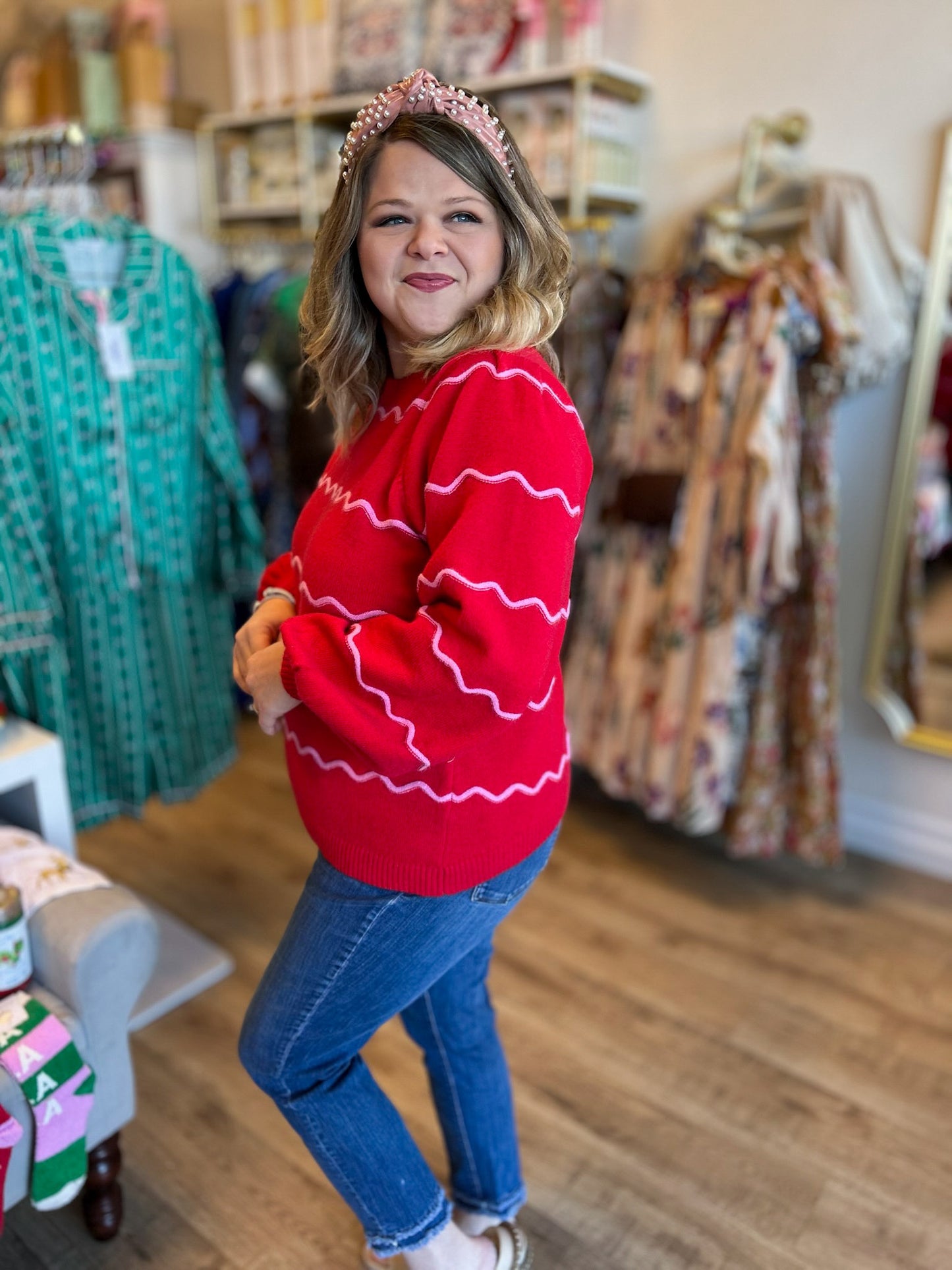 Very Merry Plus-Size Red Wavy Sweater