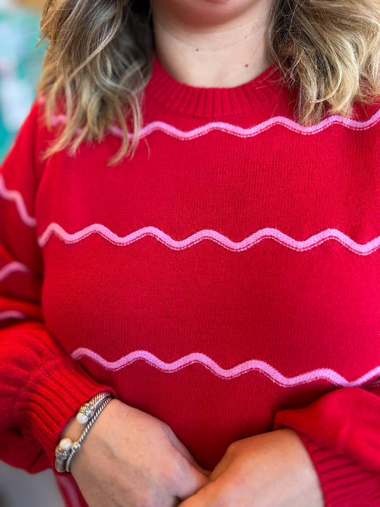 Very Merry Plus-Size Red Wavy Sweater