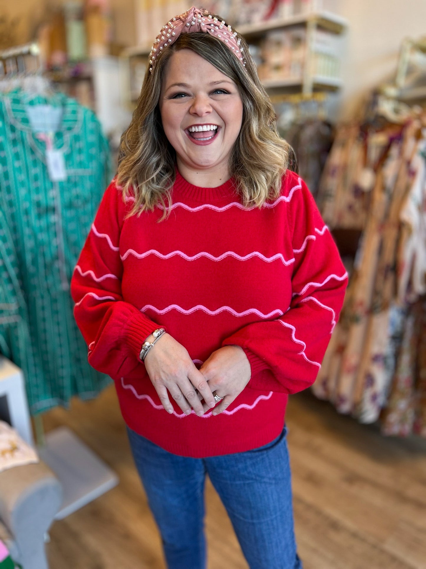 Very Merry Plus-Size Red Wavy Sweater