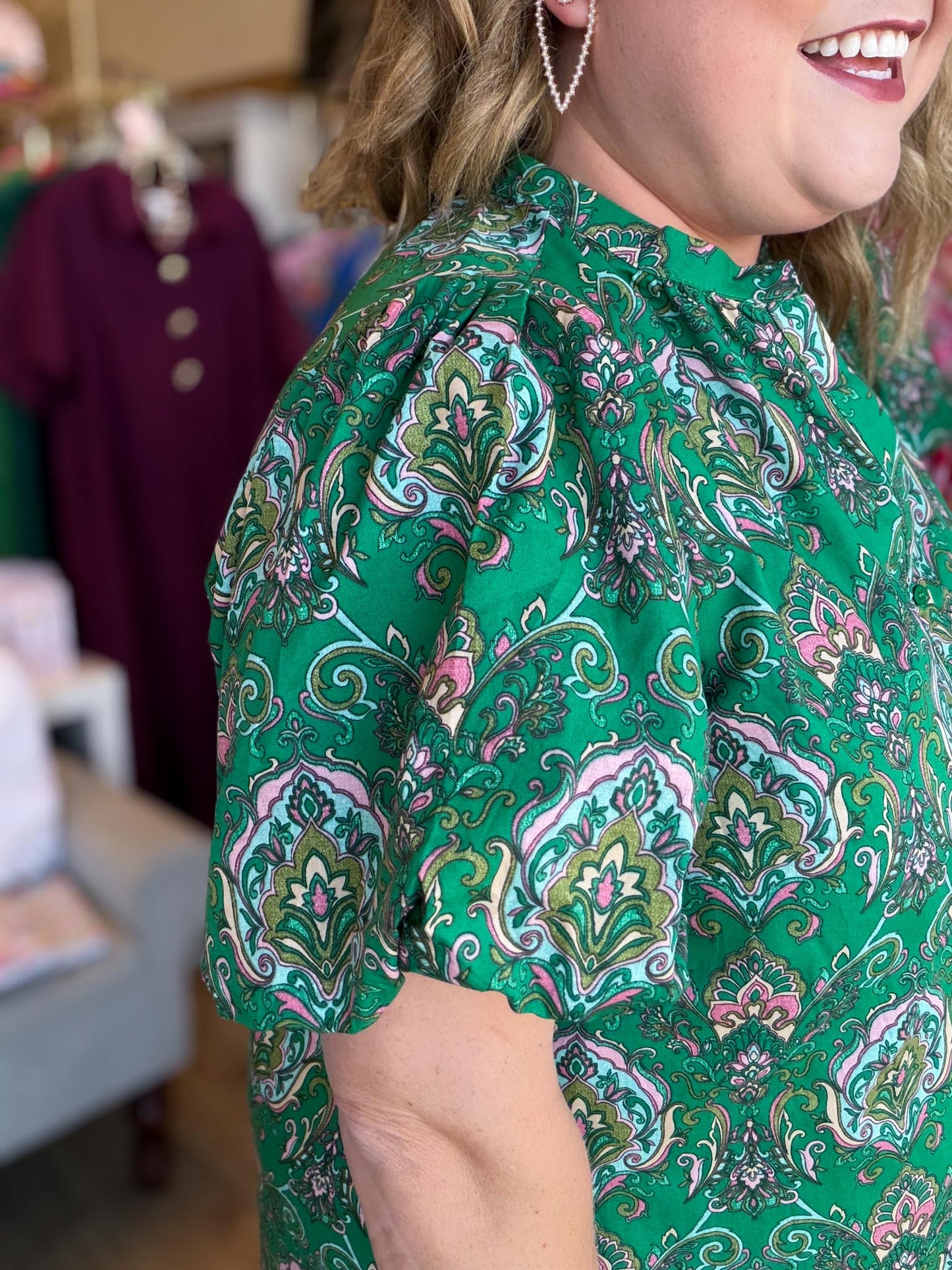 Vintage Vines Plus-Size Button Down Midi Dress