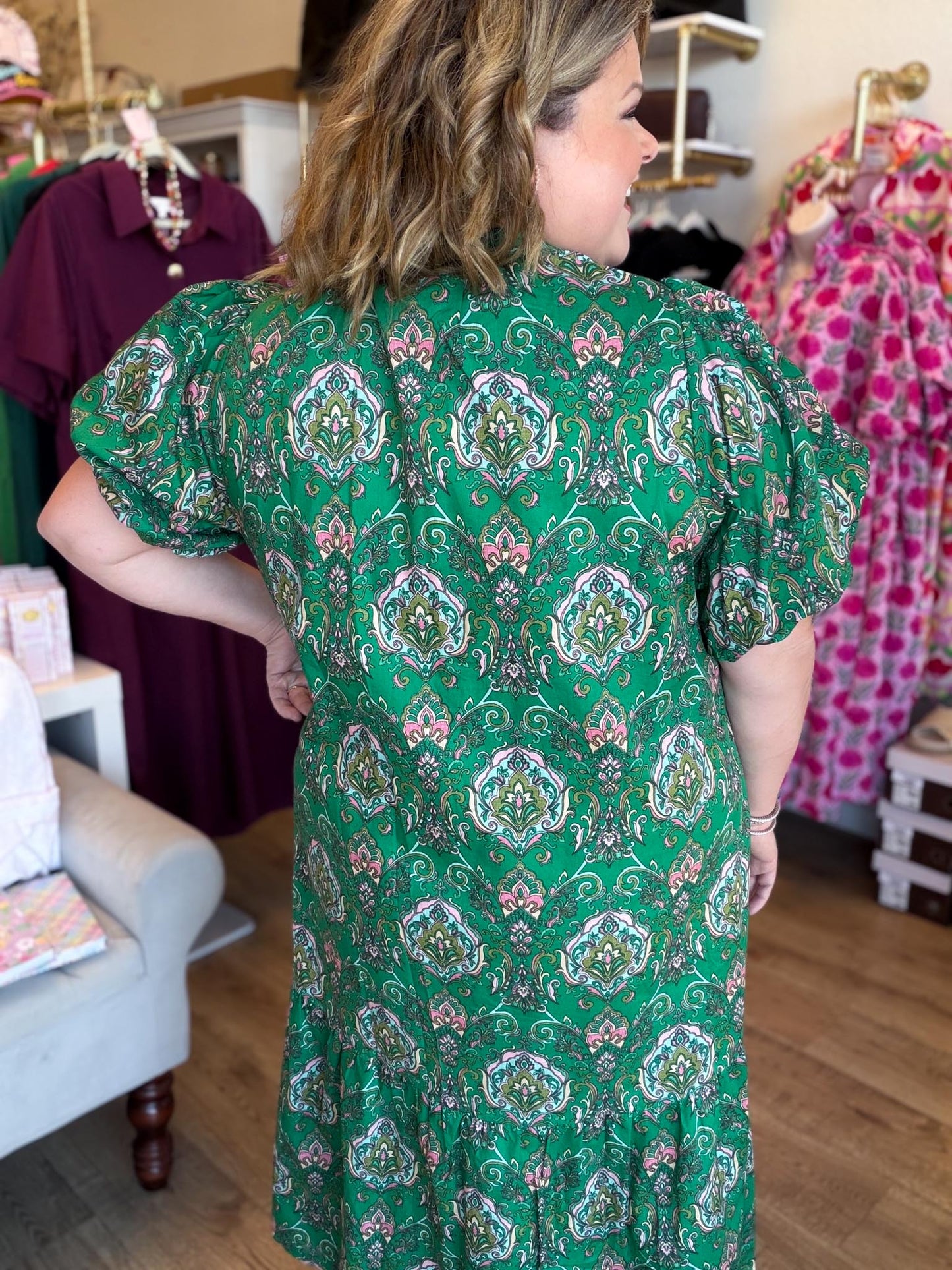 Vintage Vines Plus-Size Button Down Midi Dress