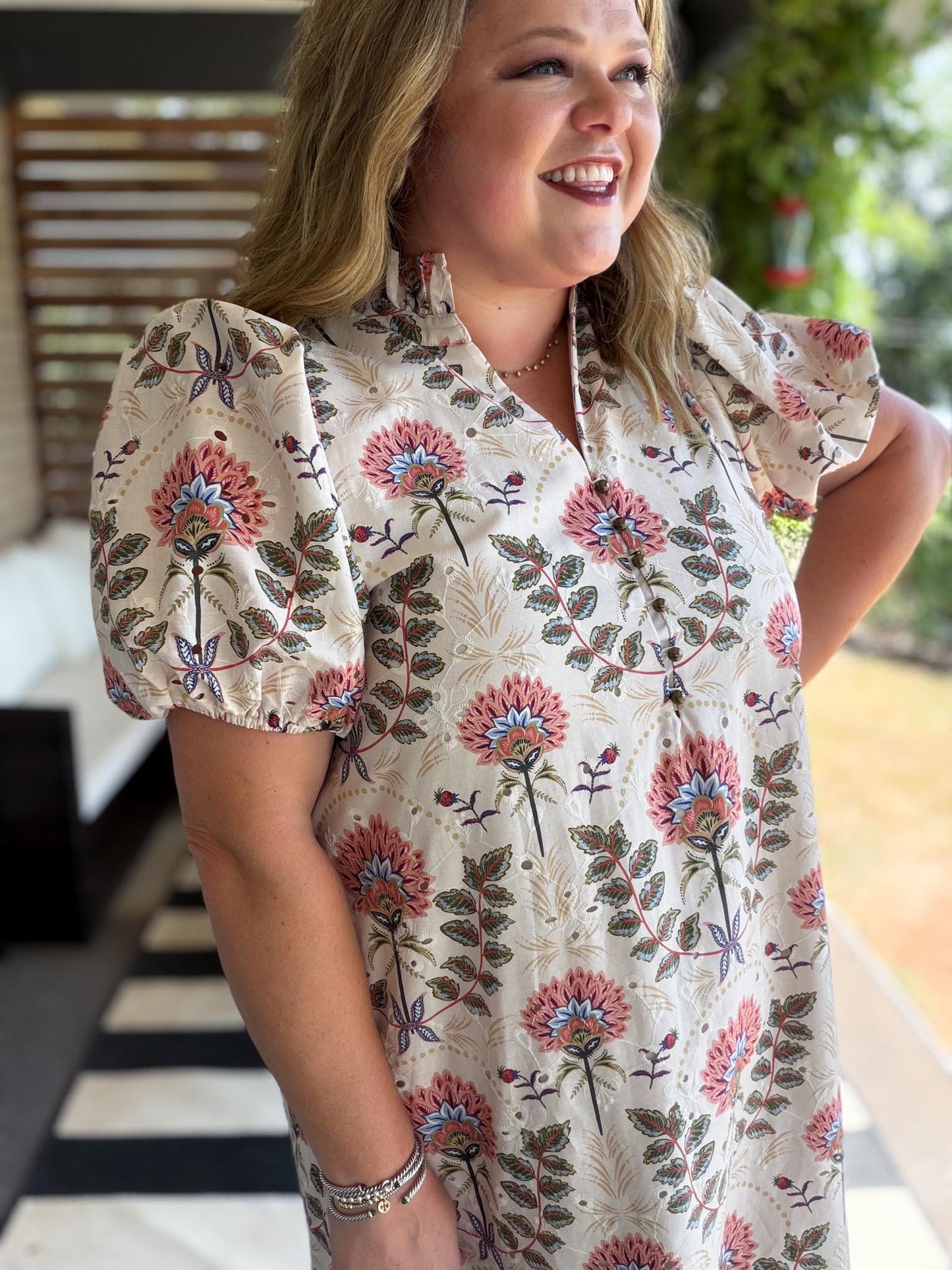 Warm Days, Cool Nights Curvy Ecru Eyelet Midi Dress