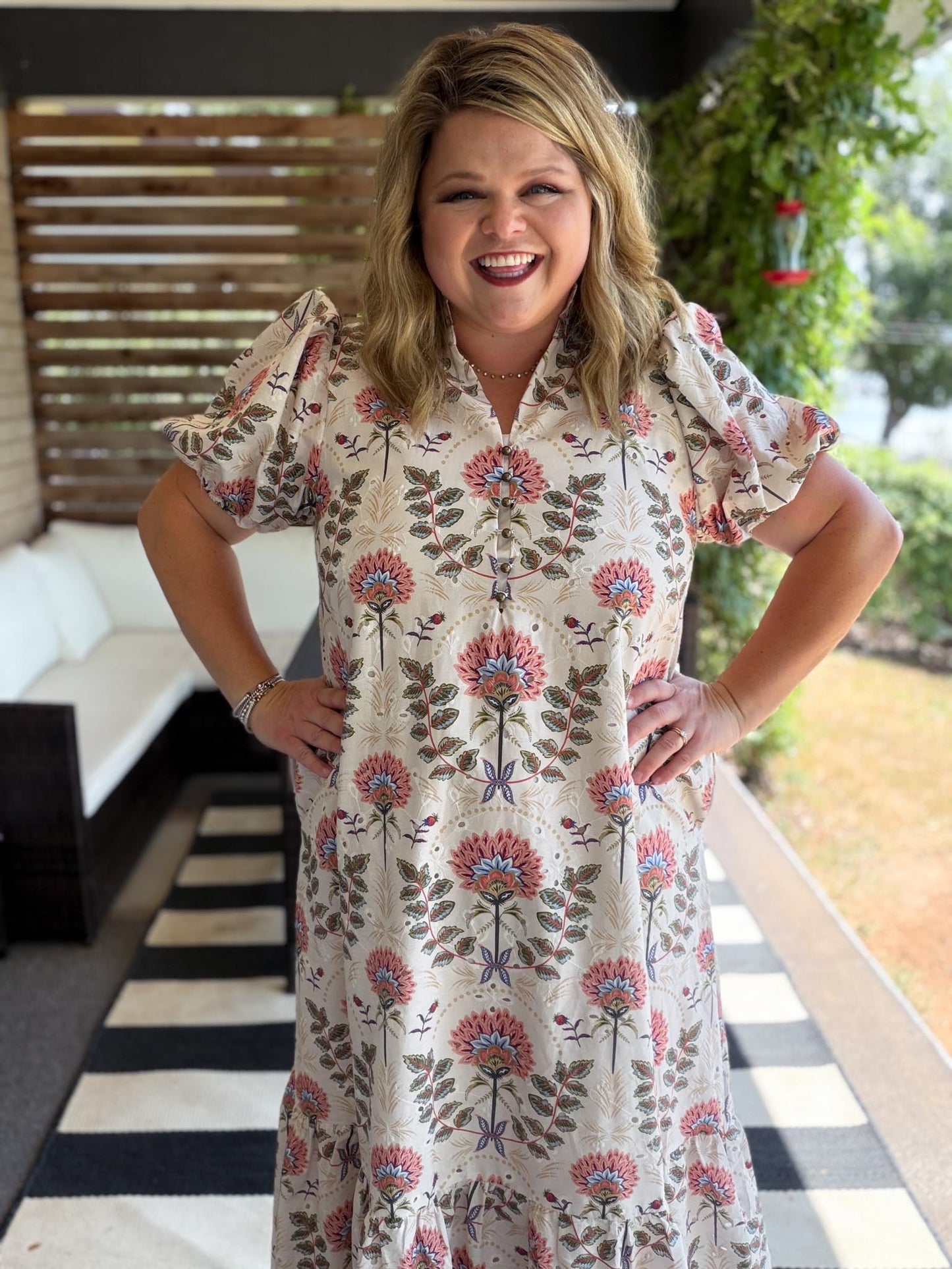 Warm Days, Cool Nights Curvy Ecru Eyelet Midi Dress