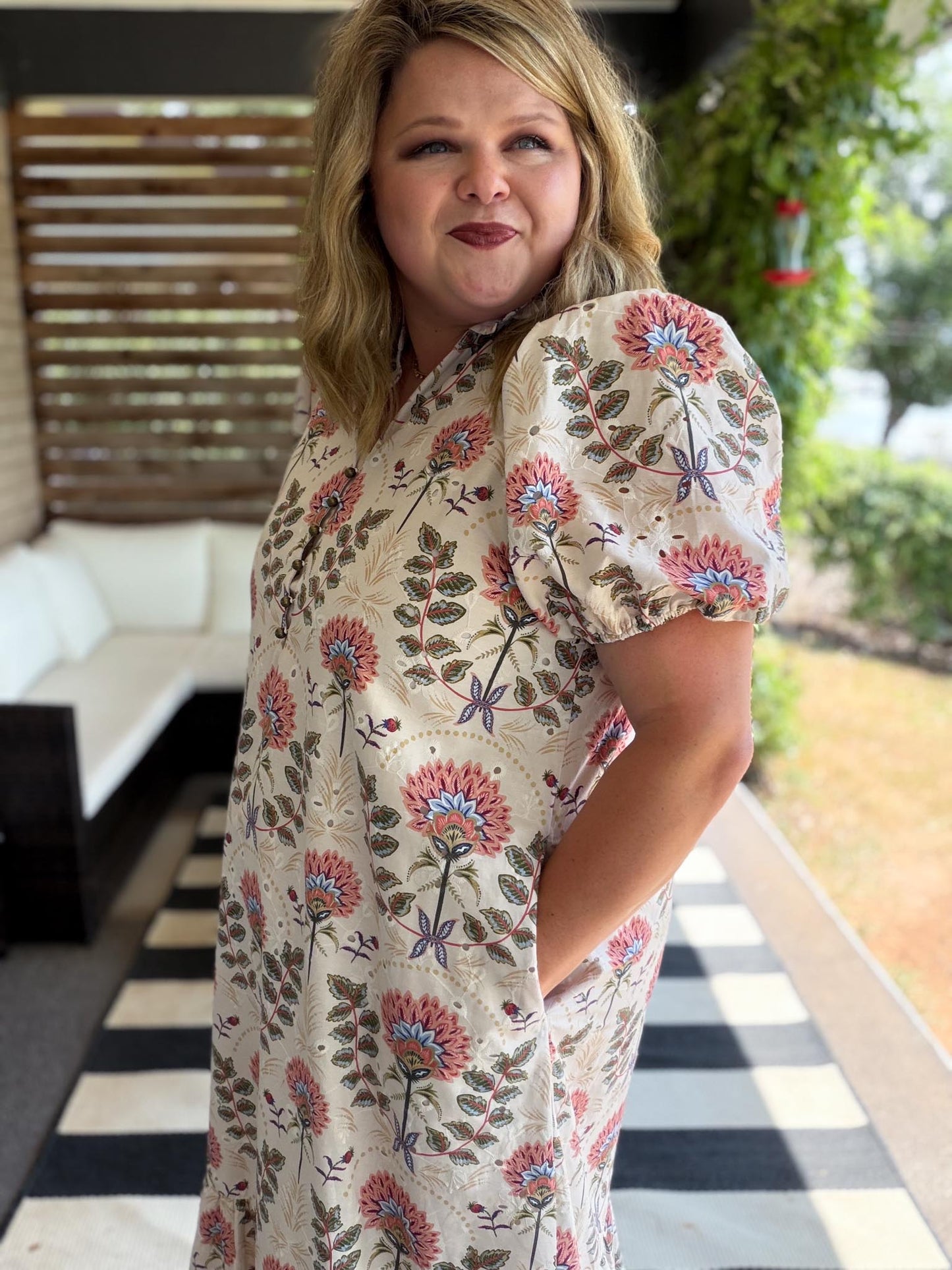 Warm Days, Cool Nights Curvy Ecru Eyelet Midi Dress