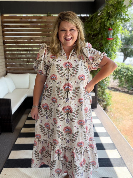 Warm Days, Cool Nights Curvy Ecru Eyelet Midi Dress