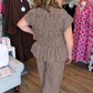 Smocked Sass Curvy Brown and White Gingham Pant Set