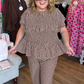 Smocked Sass Curvy Brown and White Gingham Pant Set