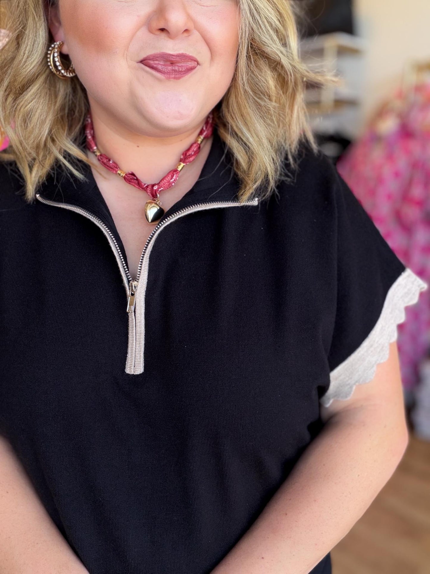 Weekend Retreat Curvy Black Half Zip Top