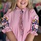 Weekend in the South Curvy Stripe Embroidered Top