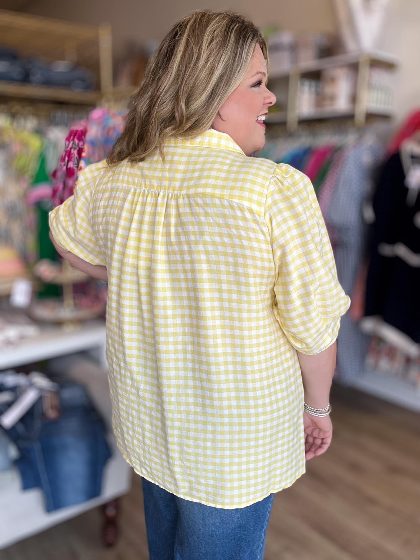 When Life Gives You Lemons Curvy Yellow Gingham Top