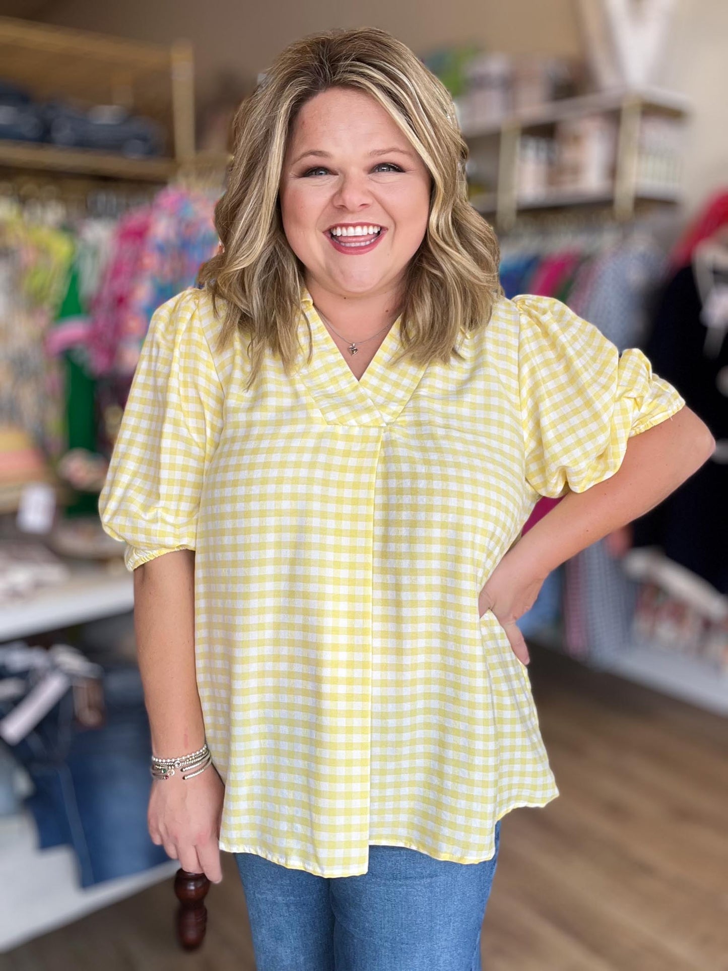 When Life Gives You Lemons Curvy Yellow Gingham Top