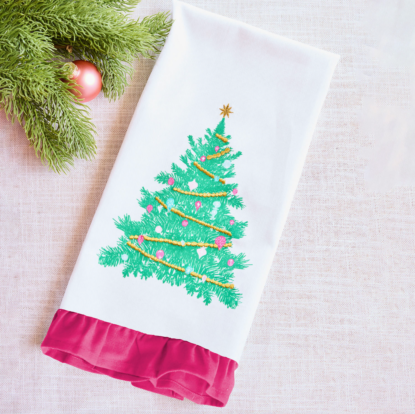 Whimsical Tree Embroidered Tea Towel