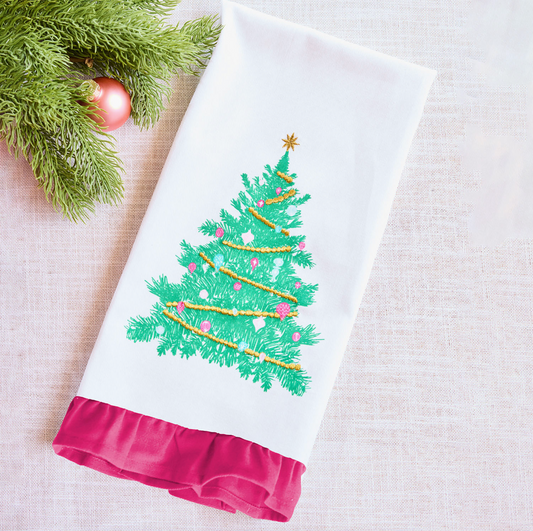 Whimsical Tree Embroidered Tea Towel