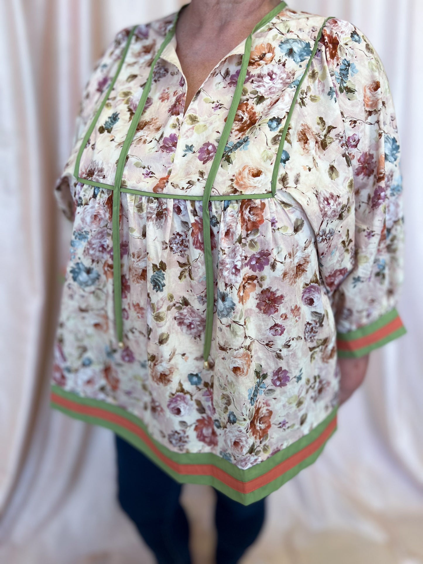 Whimsy Wisteria Curvy Ecru Floral Top