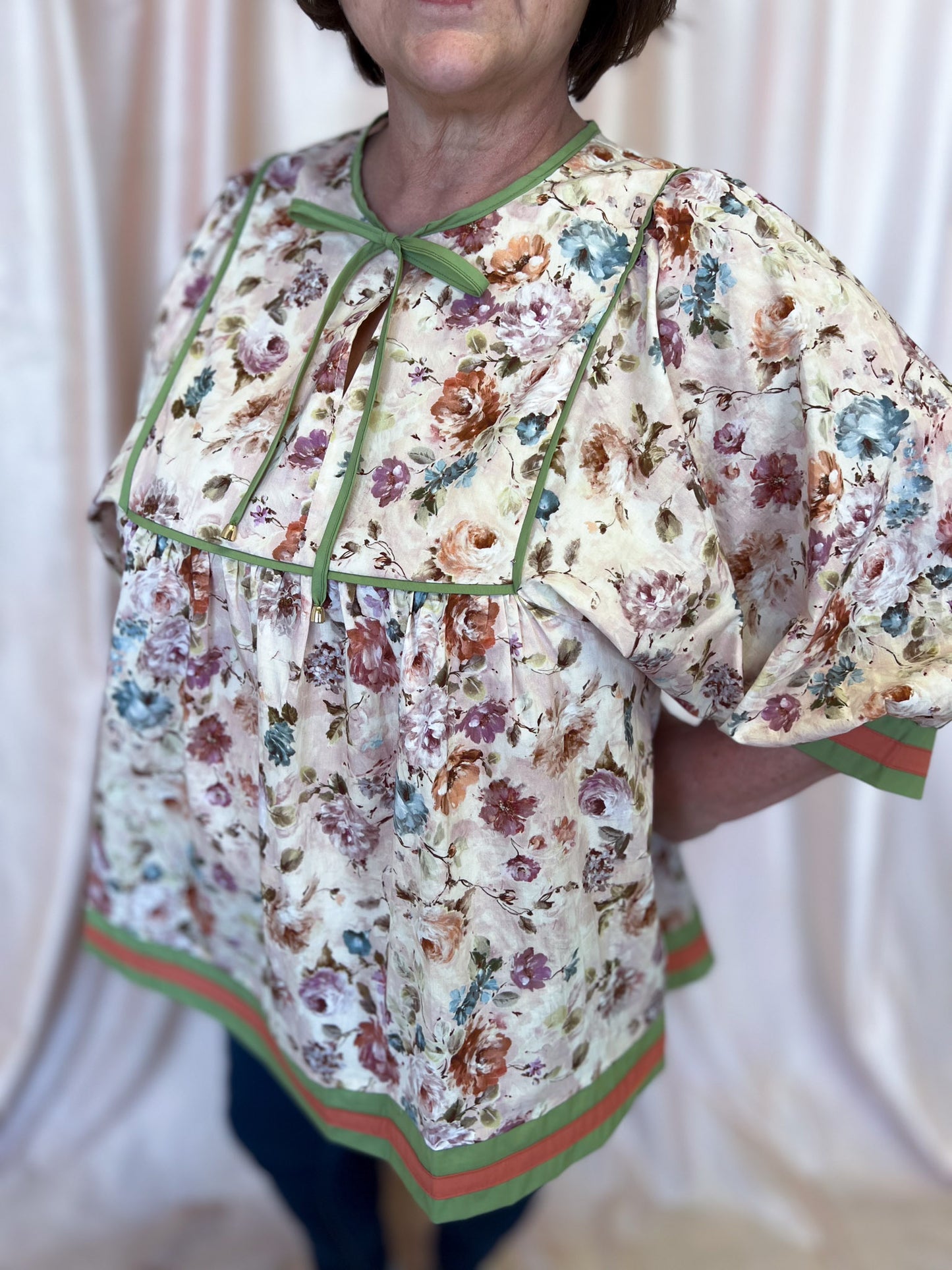 Whimsy Wisteria Curvy Ecru Floral Top