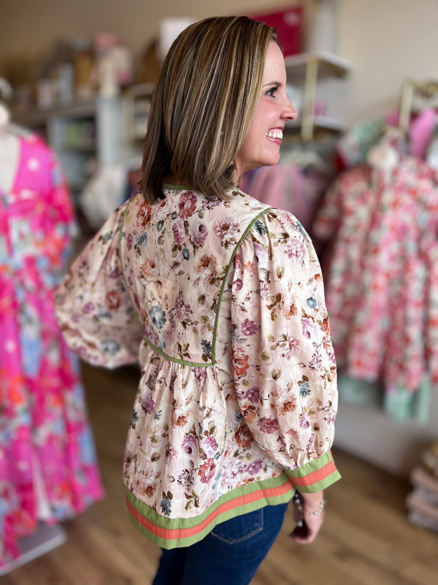 Whimsy Wisteria Curvy Ecru Floral Top