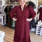 Whispers of Winter Burgundy Eyelet Midi Dress