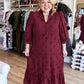 Whispers of Winter Burgundy Eyelet Midi Dress