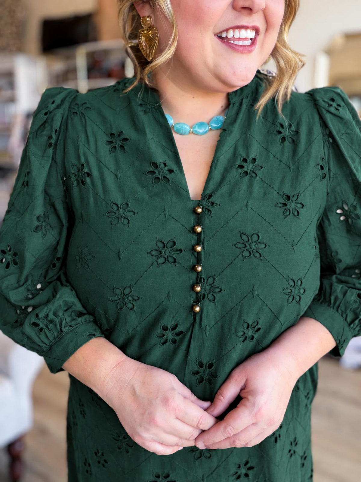 Whispers of Winter Curvy Dark Green Eyelet Midi Dress