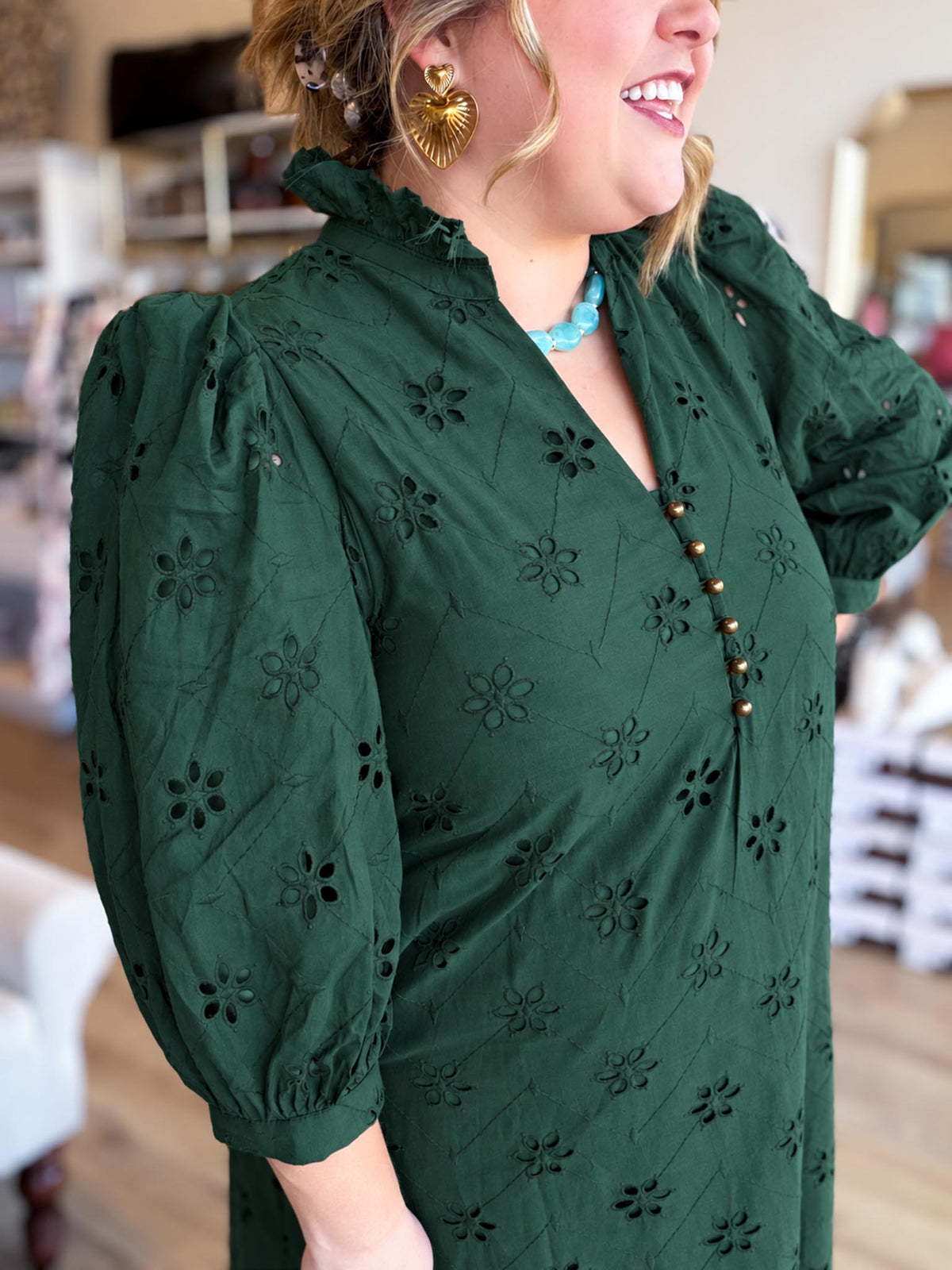 Whispers of Winter Curvy Dark Green Eyelet Midi Dress