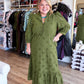 Whispers of Winter Curvy Olive Eyelet Midi Dress