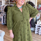 Whispers of Winter Curvy Olive Eyelet Midi Dress
