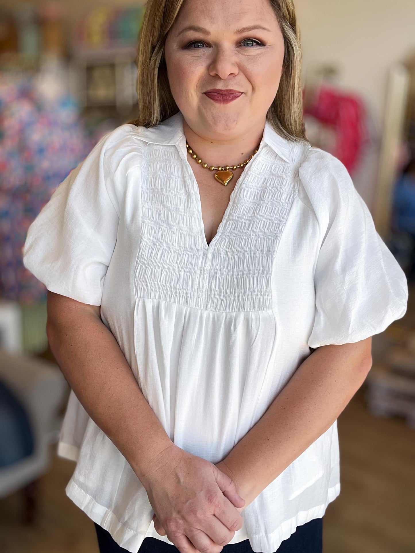 White Sands Curvy Smocked Top