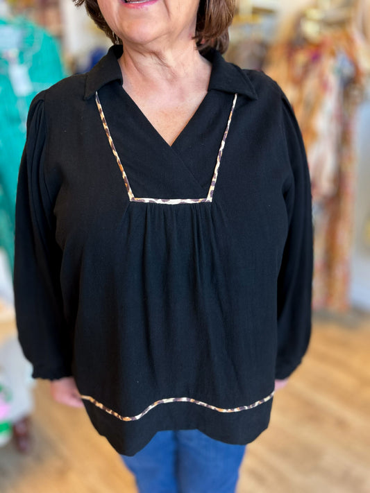 Wild at Heart Curvy Black Cheetah Trim Top